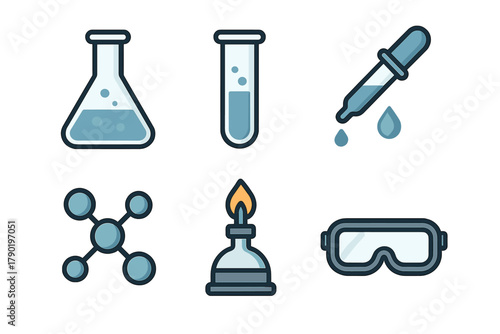 Collection of chemistry and science laboratory equipment icons