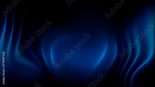 abstract futuristic background animation of dark fluid shapes motion with glowing blue lights, 4k seamless corporate background loop	