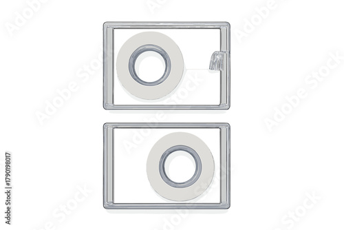 Two clear plastic tape dispensers with white adhesive rolls