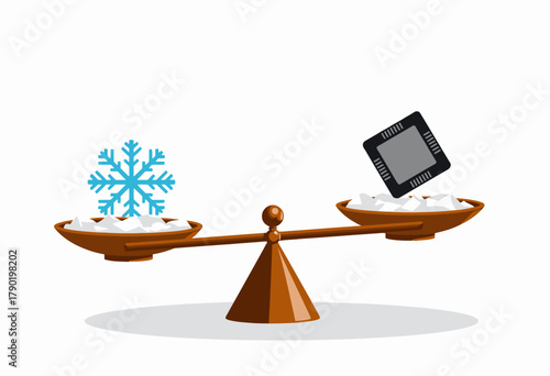 Digital Technology and Environmental Sustainability Balanced in Visual Metaphor Illustration with Chip and Snowflake
