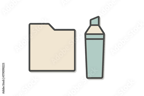 Beige folder icon next to light blue highlighter marker graphic element