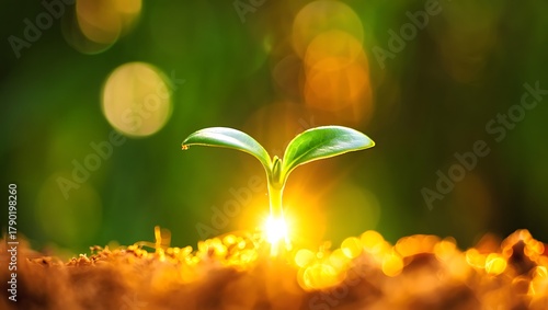 Green sprout with sunlight breakthrough symbolizing growth and new beginnings