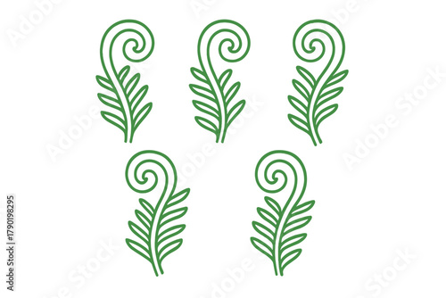 Stylized green fern fiddlehead sprout pattern elements for nature designs