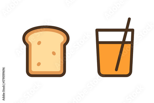 White bread slice and glass of orange juice for breakfast concept