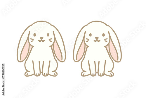 Cute pair of white lop-eared rabbits sitting side by side
