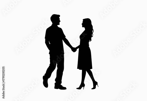 Silhouette of a Couple Standing Facing Each Other Holding Hands in a Romantic Gesture Representing Connection and Affection in a Monochrome Style