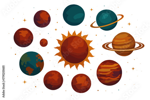 Watercolor style solar system planets and sun collection