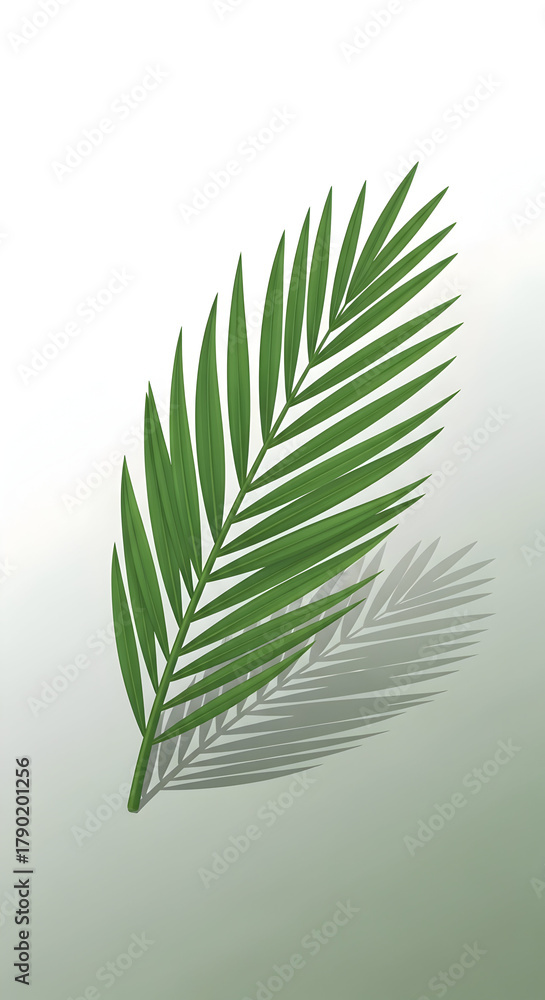 Fototapeta premium Green Palm Leaf with Shadow - Tropical Foliage Illustration