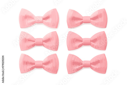 Six pink grosgrain ribbon hair bows arranged in two columns