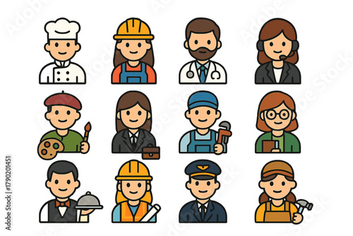 Wallpaper Mural Diverse professional job icons featuring various occupations and uniforms Torontodigital.ca