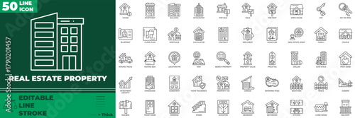 Real Estate Property Line Editable Icons set