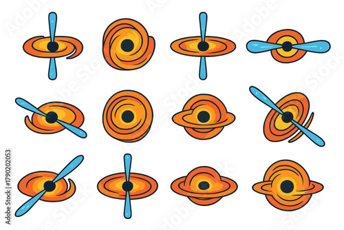 Black hole accretion disk and relativistic jet icons from multiple perspectives