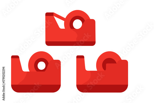 Three red tape dispenser icons shown from different perspectives