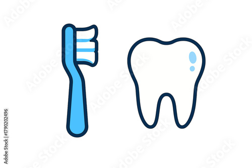 Minimalist graphic of toothbrush and molar tooth for dental health concept