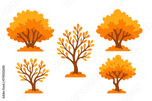 Stylized autumn trees with vibrant orange and yellow foliage