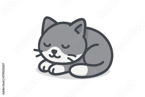 Cute sleeping gray and white kitten curled up icon