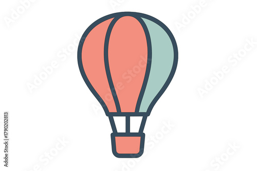 Pastel colored hot air balloon simple icon with dark outline