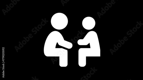 Simple icon of an adult and child figure communicating, discussing, or learning, representing support, mentorship, and interaction.