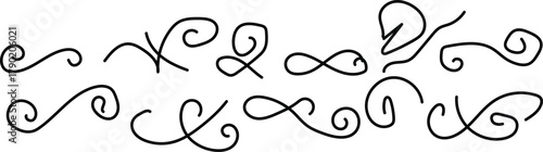 Collection of elegant black decorative flourishes and swirls on a white background