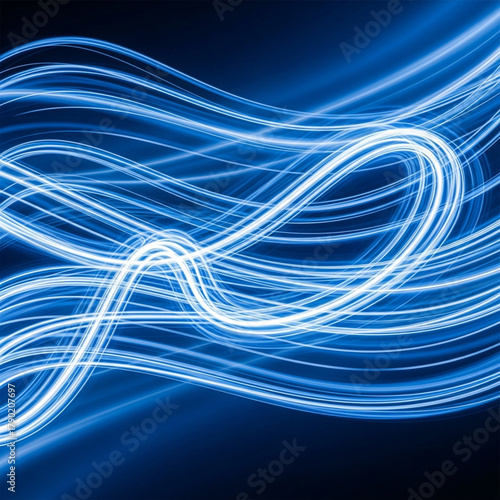 Elegant abstract light trails, blue tones.