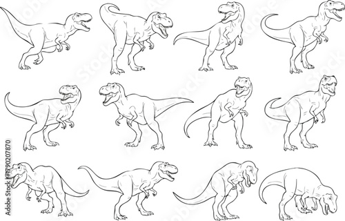 Roaring Dinosaurs A Collection of Tyrannosaurus Rex Illustrations in Various Poses