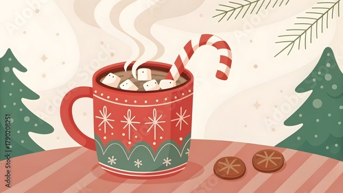 Hot Chocolate with Marshmallows and Festive Holiday Details