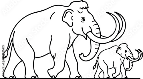Monochrome depiction of a Mammoth family, emphasizing unity and scale