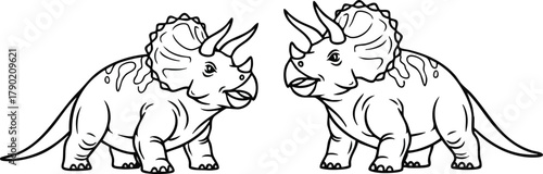 Two Friendly Triceratops Dinosaurs Illustration Ready to Color