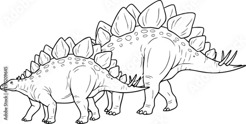 Stegosaurus Outline Prehistoric Giants in Black and White Illustration