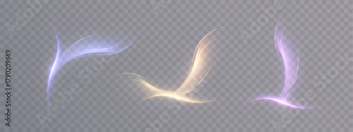 A set of vibrant, magical light stripes with pink and blue glows on a transparent background. Curved stripes for game effects and UI overlays.