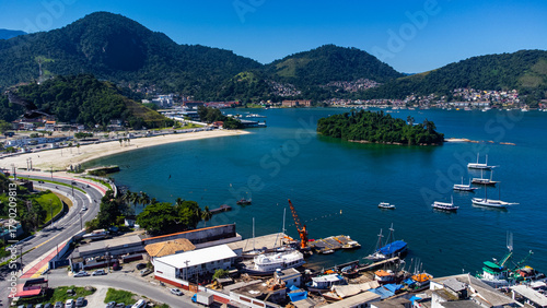 Port City Fishing Boats And Fishermen Working Sea Shore Angra Dos Reis Rio De Janeiro Brazil South America Coastal Landscape Harbor Ocean Village Travel Tourism Fish Vessel Food Transport Fishery Haul