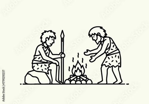 Primitive Life Cavemen by the Fire