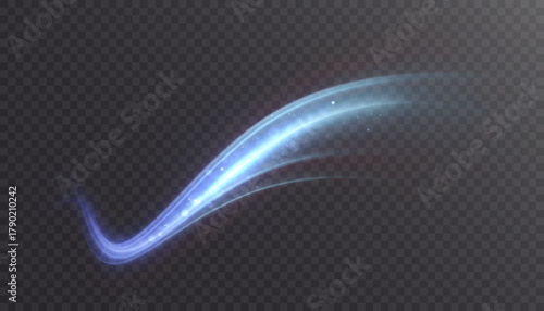 Shiny bright purple glowing curved line with magical light effect. Glow effect for game interface design on black background.	