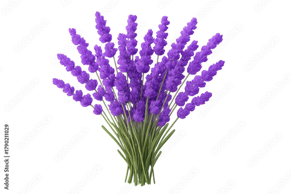 Obraz premium Lavender flowers bundled together, showing vibrant purple petals and green stems. Transparent background