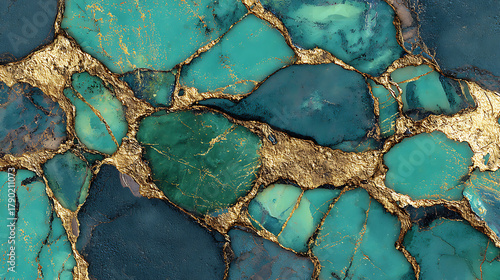 Teal and gold stone texture turquoise emerald