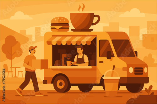Food Truck and Coffee Van Street Food Illustration