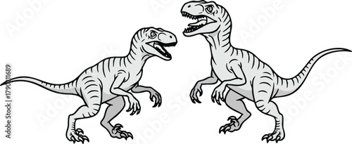 Dynamic Duo Cartoon Dinosaurs in Motion, Prehistoric Pals