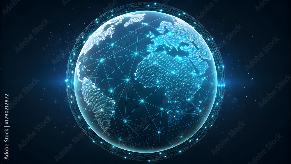 Fototapeta premium Digital earth globe with connected network points representing global technology
