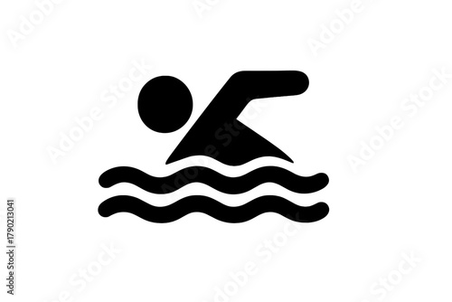 Minimalist black silhouette showing a person swimming the crawl stroke in water