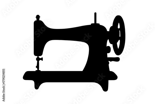 Black silhouette of a traditional sewing machine used for tailoring and garment production