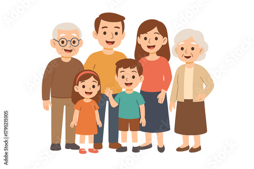 Happy three generation family portrait with grandparents parents and children