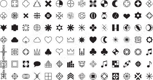 Massive collection of universal abstract symbols and minimalist geometric icons isolated on white background