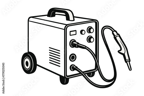 Portable electric welding machine with torch and cables for metal fabrication and repair