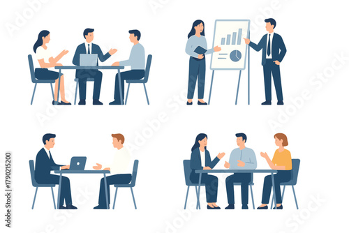Business professionals collaborating and communicating in corporate environment meetings