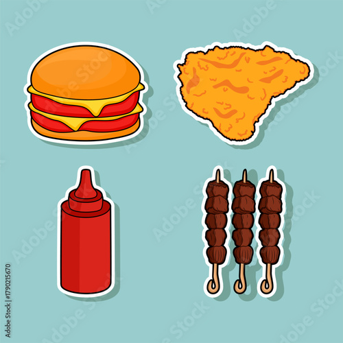 Fast Food Stickers Burger Fries Hot Dog and Pizza Slice
