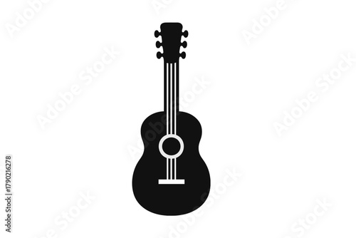 Minimalist black silhouette of an acoustic string instrument used for music and entertainment