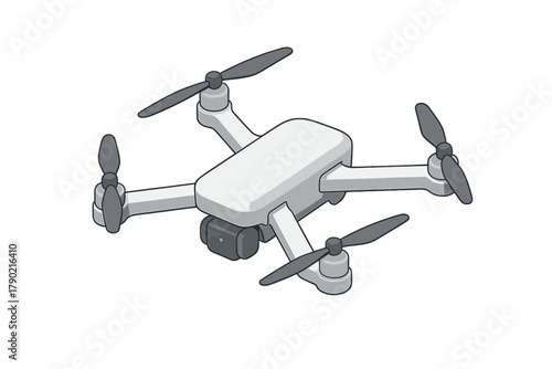 Modern quadcopter drone with camera gimbal for aerial photography and video recording on white background