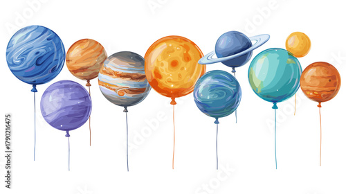 Vector Illustration of Solar System Planets as Balloons