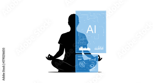 Mindful AI integration for modern wellness, explore the future of technology and tranquility with this striking concept, perfect for innovation projects.