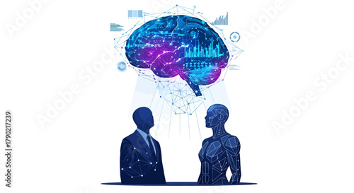 Dynamic collaboration between AI and human intellect, exploring data insights and innovative solutions for future technology breakthroughs and business strategy